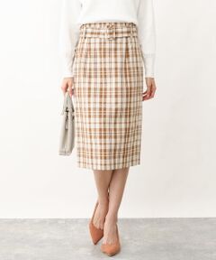 OFUON / オフオン ミニ・ひざ丈スカート | ベルト付きチェック柄タイトスカート
