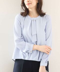 OFUON / オフオン シャツ・ブラウス | ボウタイ風ストライプ柄ブラウス/洗える/WEB限定サイズあり
