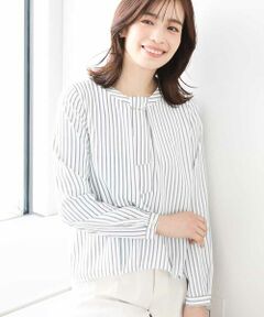 OFUON / オフオン シャツ・ブラウス | ボウタイ風ストライプ柄ブラウス/洗える/WEB限定サイズあり