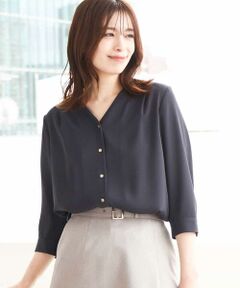 OFUON / オフオン シャツ・ブラウス | サテンジョーゼットVネックブラウス/洗える/WEB限定サイズあり