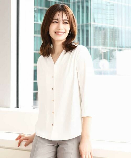 OFUON / オフオン シャツ・ブラウス | サテンジョーゼットVネックブラウス/洗える/WEB限定サイズあり | 詳細8