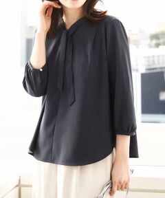 OFUON / オフオン シャツ・ブラウス | サテンジョーゼットリボンタイブラウス/洗える/WEB限定サイズあり