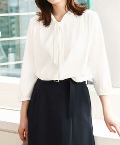 OFUON / オフオン シャツ・ブラウス | サテンジョーゼットリボンタイブラウス/洗える/WEB限定サイズあり