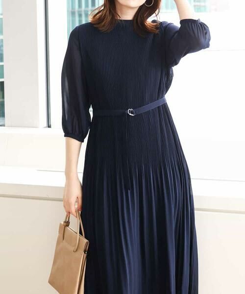 OFUON/オフオン シフォンプリーツワンピース/洗える/WEB限定サイズあり ネイビー S OFUON/オフオン シフォンプリーツワンピース/洗える/WEB限定サイズあり ネイビー S