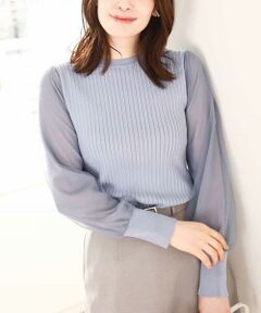 OFUON / オフオン ニット・セーター | シフォンチュール袖ニット/洗える/WEB限定サイズあり