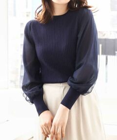 OFUON / オフオン ニット・セーター | シフォンチュール袖ニット/洗える/WEB限定サイズあり