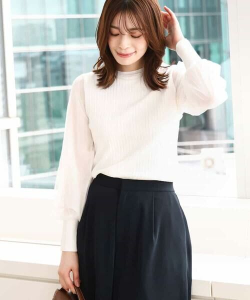 OFUON / オフオン ニット・セーター | シフォンチュール袖ニット/洗える/WEB限定サイズあり | 詳細1