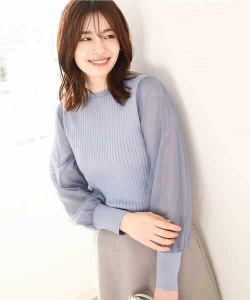 OFUON / オフオン ニット・セーター | シフォンチュール袖ニット/洗える/WEB限定サイズあり | 詳細12