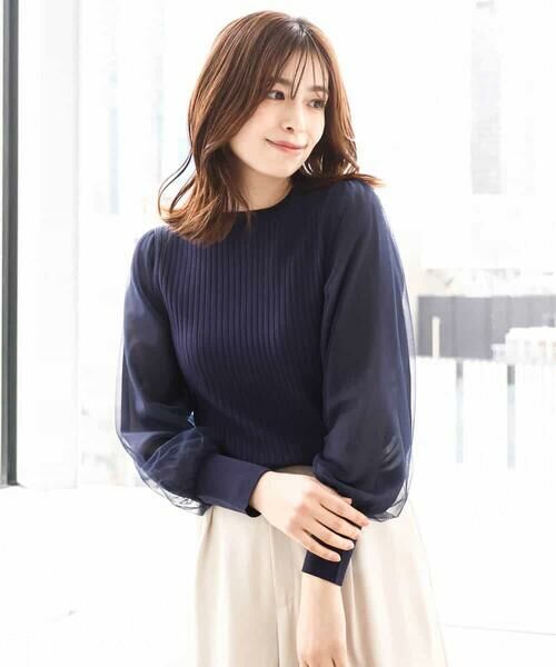 OFUON / オフオン ニット・セーター | シフォンチュール袖ニット/洗える/WEB限定サイズあり | 詳細6