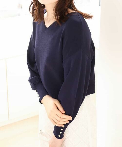 OFUON / オフオン ニット・セーター | ハイゲージVネックニット/接触冷感/洗える/WEB限定サイズあり(ネイビー)