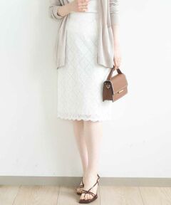 OFUON / オフオン ミニ・ひざ丈スカート | スパンコールレースタイトスカート/洗える