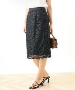 OFUON / オフオン ミニ・ひざ丈スカート | スパンコールレースタイトスカート/洗える