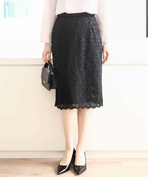 OFUON / オフオン ミニ・ひざ丈スカート | スパンコールレースタイトスカート/洗える | 詳細12