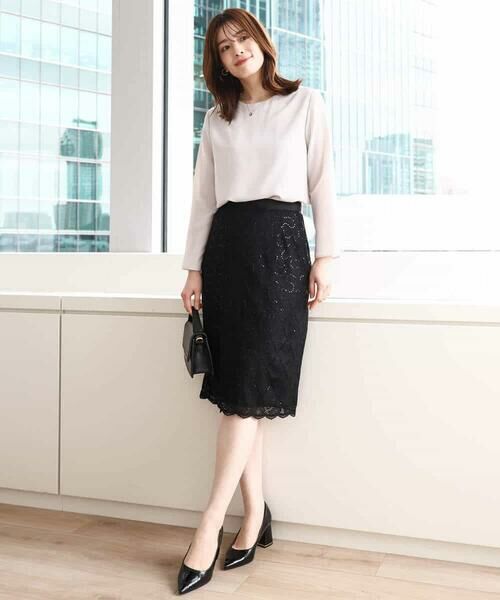 OFUON / オフオン ミニ・ひざ丈スカート | スパンコールレースタイトスカート/洗える | 詳細14