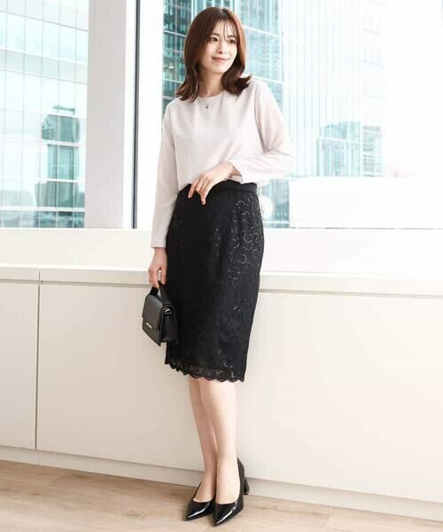 OFUON / オフオン ミニ・ひざ丈スカート | スパンコールレースタイトスカート/洗える | 詳細15