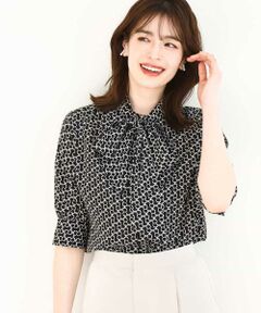 OFUON / オフオン シャツ・ブラウス | ビットプリント ボウタイ付きブラウス/洗える/WEB限定サイズあり