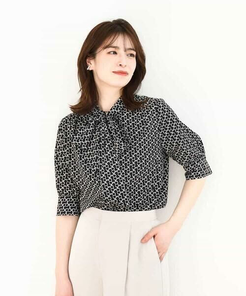 OFUON / オフオン シャツ・ブラウス | ビットプリント ボウタイ付きブラウス/洗える/WEB限定サイズあり | 詳細1