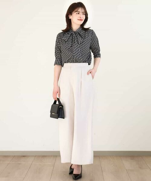 OFUON / オフオン シャツ・ブラウス | ビットプリント ボウタイ付きブラウス/洗える/WEB限定サイズあり | 詳細2