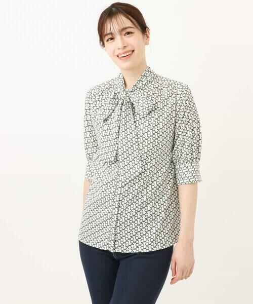 OFUON / オフオン シャツ・ブラウス | ビットプリント ボウタイ付きブラウス/洗える/WEB限定サイズあり | 詳細25