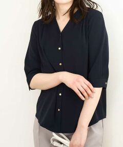 OFUON / オフオン シャツ・ブラウス | Vネックジョーゼットブラウス（五分袖）/洗える/WEB限定サイズあり