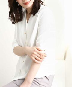OFUON / オフオン シャツ・ブラウス | Vネックジョーゼットブラウス（五分袖）/洗える/WEB限定サイズあり