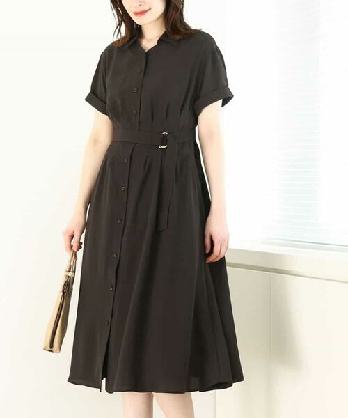 OFUON/オフオン スキッパーネックシャツワンピース/洗える/WEB限定サイズあり チャコール L OFUON/オフオン スキッパーネックシャツワンピース/洗える/WEB限定サイズあり チャコール L