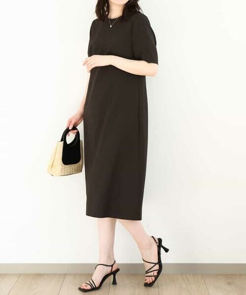 OFUON / オフオン ロング・マキシ丈ワンピース | リネンライク ランタンスリーブワンピース/洗える/WEB限定サイズあり(チャコールブラウン)