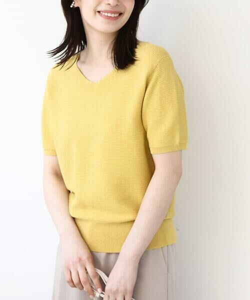 OFUON/オフオン ガーター編み半袖ラメニット/洗える/WEB限定サイズあり イエロー S OFUON/オフオン ガーター編み半袖ラメニット/洗える/WEB限定サイズあり イエロー S