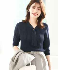 OFUON / オフオン ニット・セーター | ボウタイデザイン六分袖ニット/洗える/WEB限定サイズあり