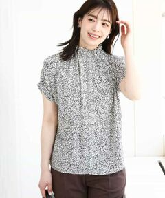 OFUON / オフオン シャツ・ブラウス | モノトーンリーフ柄ブラウス/洗える/WEB限定サイズあり