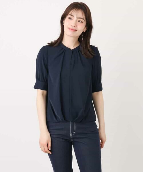 OFUON / オフオン フロントタックジョーゼットブラウス（五分袖）/UVカット/接触冷感/洗える/WEB限定サイズあり OFUON｜フロントタックジョーゼットブラウス(五分袖)/UVカット