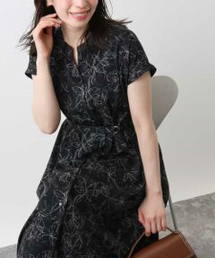 OFUON / オフオン ロング・マキシ丈ワンピース | ラインフラワープリントワンピース/洗える/WEB限定サイズあり