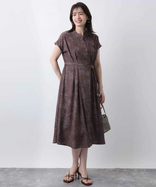 OFUON / オフオン ロング・マキシ丈ワンピース | ラインフラワープリントワンピース/洗える/WEB限定サイズあり | 詳細1