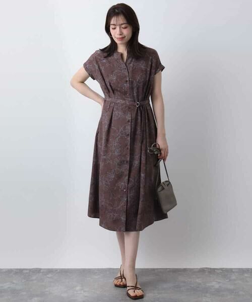 OFUON / オフオン ロング・マキシ丈ワンピース | ラインフラワープリントワンピース/洗える/WEB限定サイズあり | 詳細2