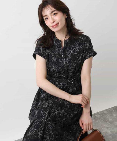 OFUON / オフオン ロング・マキシ丈ワンピース | ラインフラワープリントワンピース/洗える/WEB限定サイズあり | 詳細4