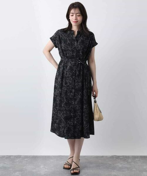 OFUON / オフオン ロング・マキシ丈ワンピース | ラインフラワープリントワンピース/洗える/WEB限定サイズあり | 詳細5