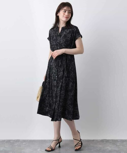 OFUON / オフオン ロング・マキシ丈ワンピース | ラインフラワープリントワンピース/洗える/WEB限定サイズあり | 詳細6