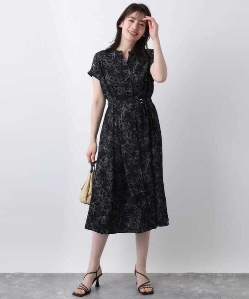 OFUON / オフオン ロング・マキシ丈ワンピース | ラインフラワープリントワンピース/洗える/WEB限定サイズあり | 詳細7