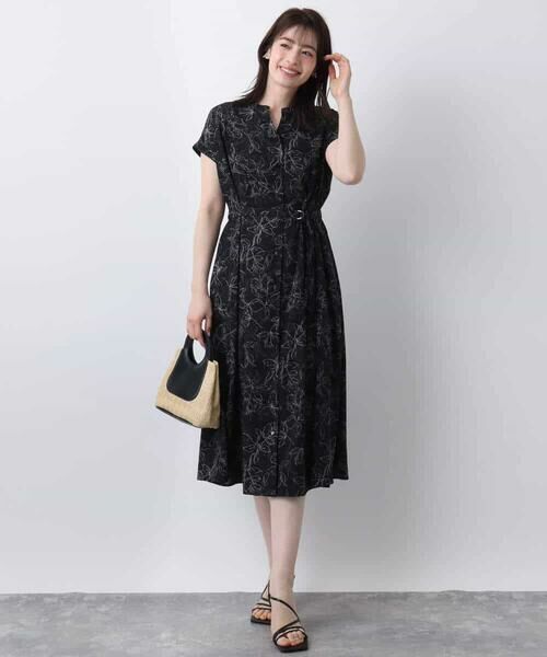 OFUON / オフオン ロング・マキシ丈ワンピース | ラインフラワープリントワンピース/洗える/WEB限定サイズあり | 詳細8