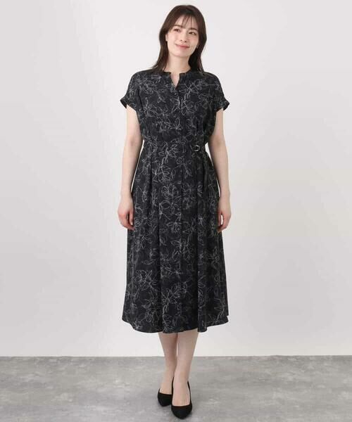 OFUON / オフオン ロング・マキシ丈ワンピース | ラインフラワープリントワンピース/洗える/WEB限定サイズあり | 詳細9