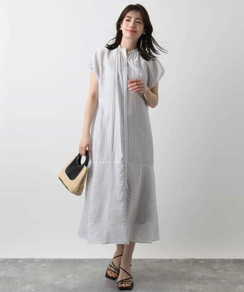 OFUON / オフオン ロング・マキシ丈ワンピース | シアードビーストライプワンピース/洗える/WEB限定 | 詳細13