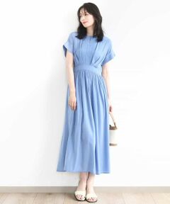 OFUON / オフオン ロング・マキシ丈ワンピース | ウエスト切り替えキーネックワンピース/洗える/WEB限定