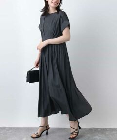 OFUON / オフオン ロング・マキシ丈ワンピース | ウエスト切り替えキーネックワンピース/洗える/WEB限定