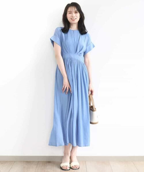 OFUON / オフオン ロング・マキシ丈ワンピース | ウエスト切り替えキーネックワンピース/洗える/WEB限定 | 詳細15