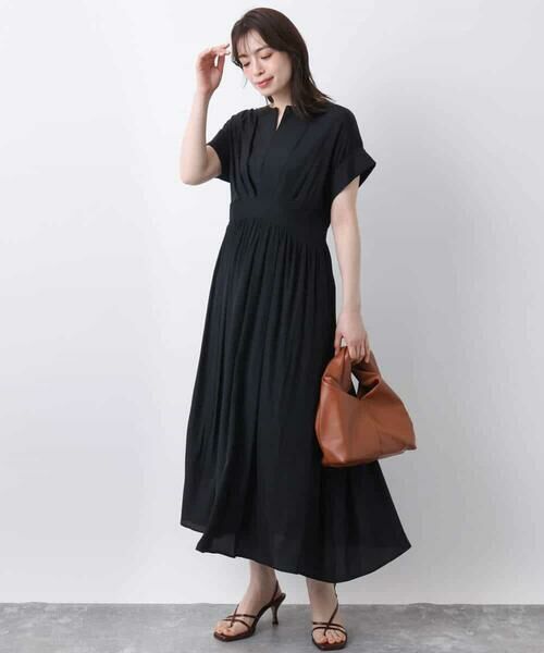 OFUON / オフオン ロング・マキシ丈ワンピース | ウエスト切り替えキーネックワンピース/洗える/WEB限定 | 詳細2