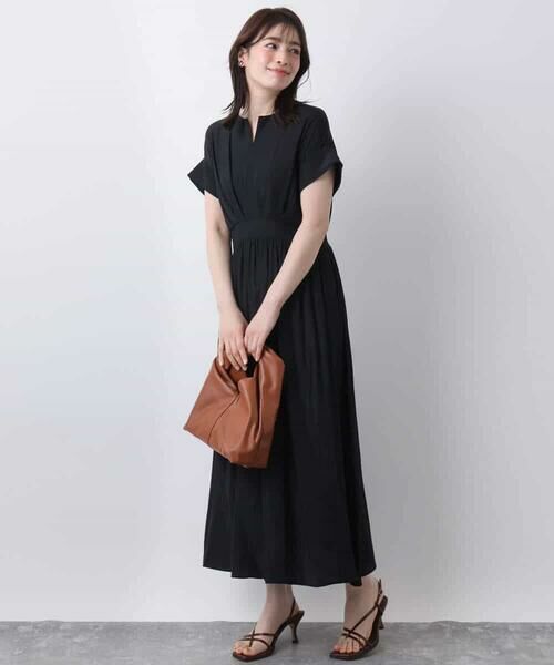 OFUON / オフオン ロング・マキシ丈ワンピース | ウエスト切り替えキーネックワンピース/洗える/WEB限定 | 詳細3