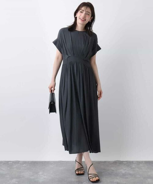 OFUON / オフオン ロング・マキシ丈ワンピース | ウエスト切り替えキーネックワンピース/洗える/WEB限定 | 詳細8