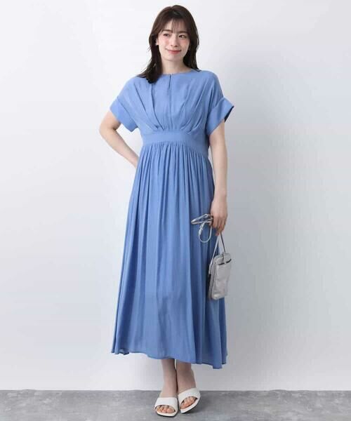 OFUON / オフオン ロング・マキシ丈ワンピース | ウエスト切り替えキーネックワンピース/洗える/WEB限定 | 詳細9