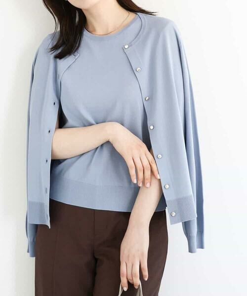 OFUON/オフオン カラーニットアンサンブル/UVカット/接触冷感/洗える/WEB限定サイズあり ライトブルー L OFUON/オフオン カラーニットアンサンブル/UVカット/接触冷感/洗える/WEB限定サイズあり ライトブルー L