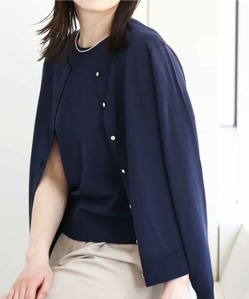 OFUON/オフオン カラーニットアンサンブル/UVカット/接触冷感/洗える/WEB限定サイズあり ネイビー M OFUON/オフオン カラーニットアンサンブル/UVカット/接触冷感/洗える/WEB限定サイズあり ネイビー M